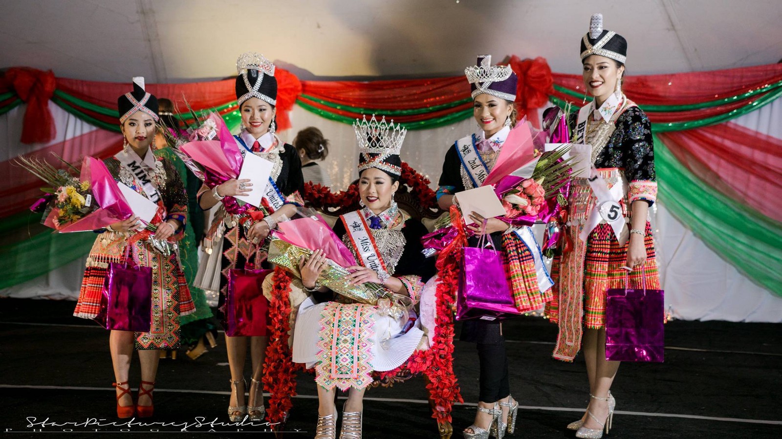 Nu Vang, center, after being crowned Miss United Hmong at Calwa Park in early 2016. Photo by Toua Xiong of Star Pictures Studio.