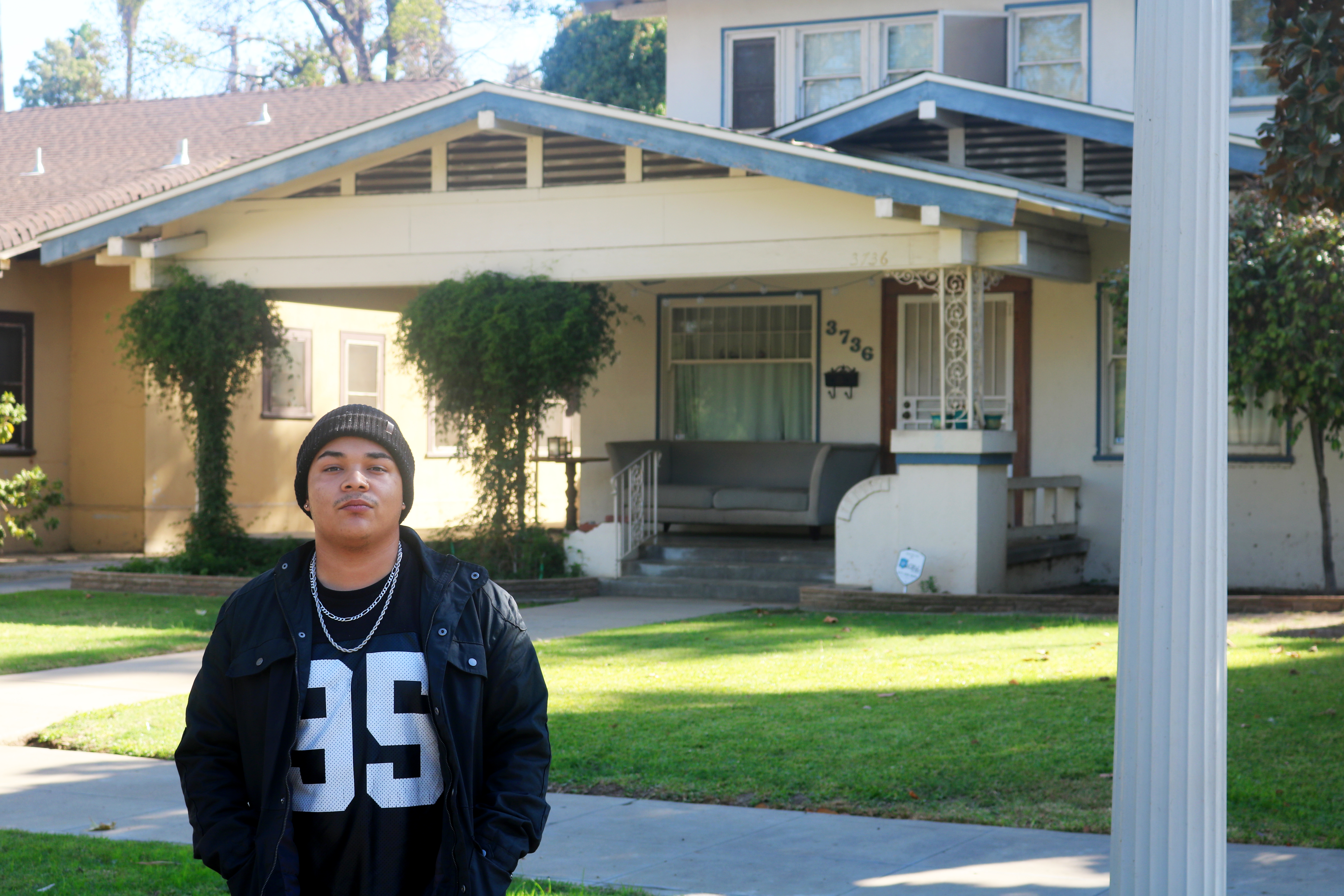 Reyna outside the home he lived in from 6th to 8th grade. 