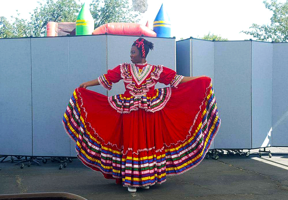 Chaile Payne in the traditional dress of the Jalisco region.