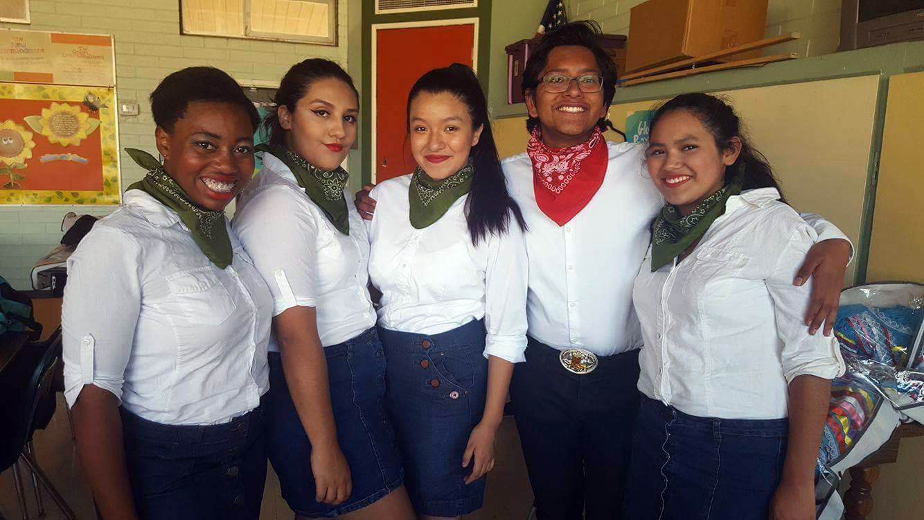 (From left) Chaile Payne, Karla Sanchez-Parra, Esmeralda Cabera-Rojas, Ricardo Cortez and Alexis Rodriguez in the traditional attire of Baja California.